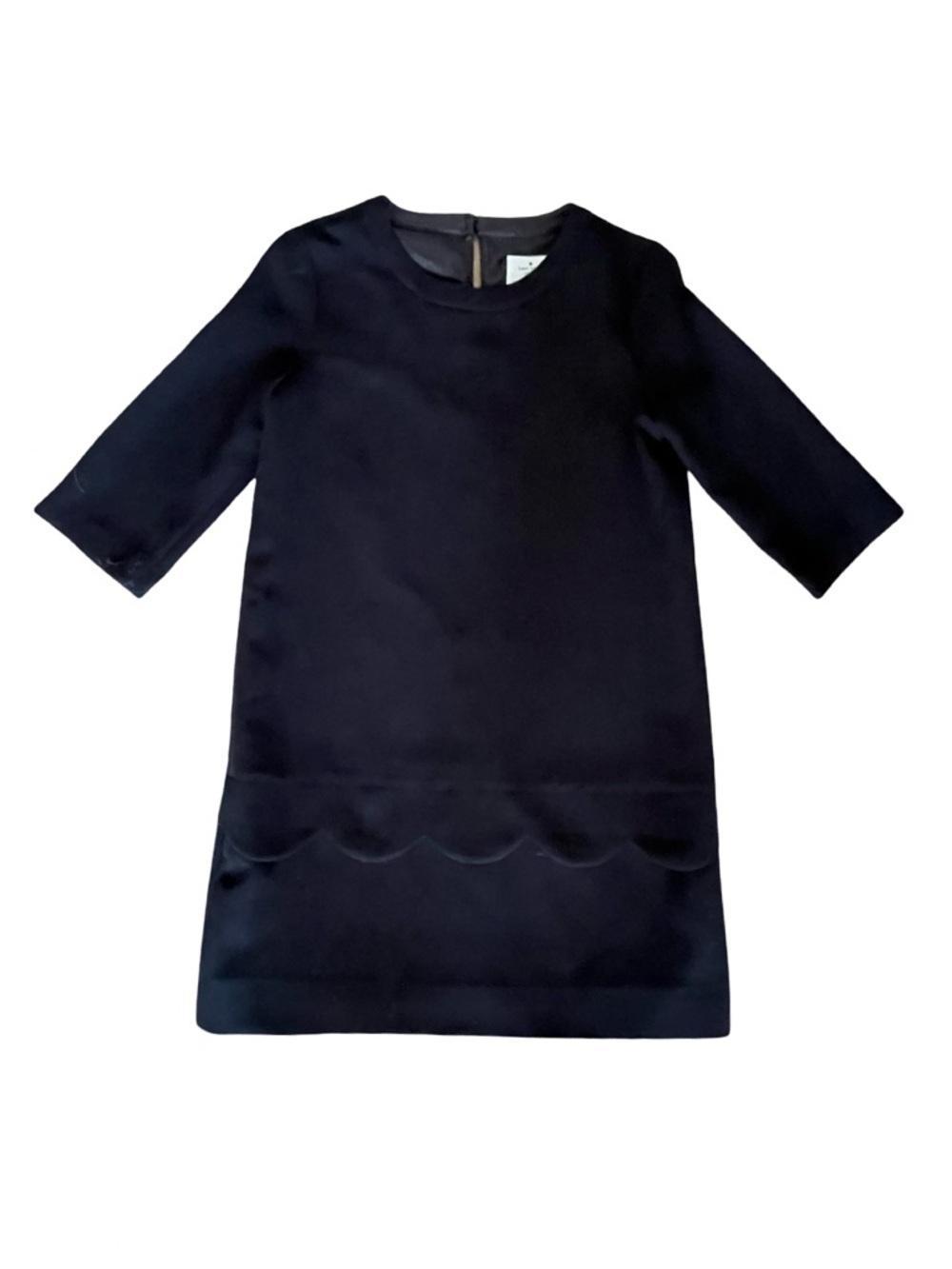 Kate Spade Black Scallop Hem Shift Dress 3/4 Sleeve LBD Minimalist Size 4 - Picture 2 of 13